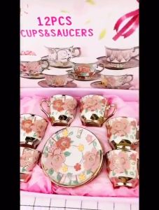 Set Cangkir Keramik dengan tatakan 6 in 1 European Style