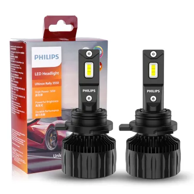 Philips | หลอดไฟหน้ารถยนต์ Philips Ultinon Rally 3550 LED H4 H7 H11 HB3/4 H18 H19 HIR2 สีขาว 6500K กำลังไฟสูงสุด 100W รุ่น 9005 9006 9012
