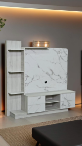 FREE PASANG | Modern Marble TV Cabinet with Storage Shelves | Entertainment Unit TV Console Stand | Living Room Furniture 180cm | READY STOCK