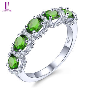 Lohaspie Jewelry Real 1.8 Carats 925 Real Sterling Silver Ring Green Natural Chrome Diopside Ring 925 Silver Ring With Gemstone Ladies Ring With Birthstone 925 Silver Jewelry