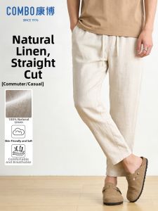 100% Natural Linen Mens Comfortable Straight Trousers
