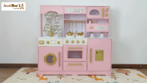 JewelRaes Peony Pink Wooden Kitchen Playset Toys for Kids with Complete Set - Big Wooden Kitchen Toy Playset