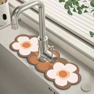 Tấm Lót Thoát Nước Vòi Rửa Tự Hút Kiểu Retro Chống Trơn Chất Liệu Bùn Tảo Diatom Dùng Cho Mặt Bếp Thấm Hút Lau Khô Bát Đĩa Kiểu Dáng Hiện Đại Hình Chữ Nhật