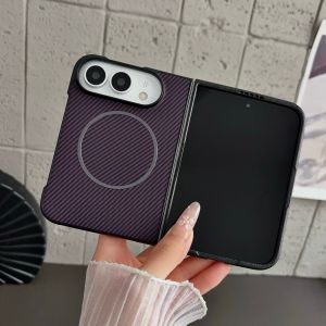 szhaiyu | Luxury Carbon Fiber Pattern Leather for MagSafe Magnetic Charge Phone Case for IPhone Duo Shockproof Back Hard Folding Cover