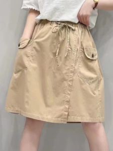 High Waist A-Line Short Skirt for Women Casual Style Cotton Work Clothing with Pocket Simple Design Summer Size Plus