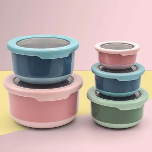 Stainless Steel Crisper Round With Lid Student Porridge Bowl Office Worker Lunch Box Food Container Refrigerator Fresh bowl