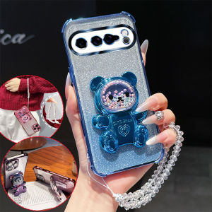 4 Corner Shockproof Phone Case with Cute 3D Bear Stand Crystal Chain Lanyard Glitter For Google Pixel 9 8 10 7 Pro XL Back Cover