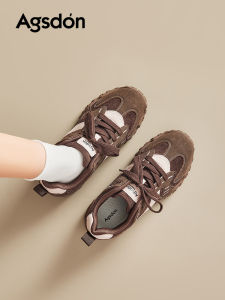 Agsdon Womens Retro Style Sport Shoes Comfortable Breathable Mesh Inner Thick Bottom Casual Increase Height All-match Autumn New