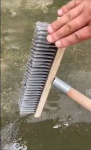 TIMSOT Stainless Steel Floor Brush Wire Brush Floor Washing Brush with Wood Handle  for Garage Patio Garden Moss Bathroom Cleaning