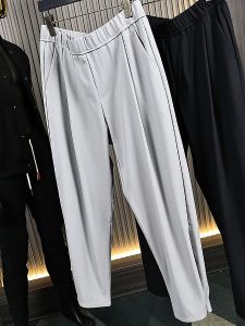 Fashionable Breathable Elastic Waist Sports Mens Casual Pants Spring Summer Pure Color Loose Fit Long Trousers for Youth