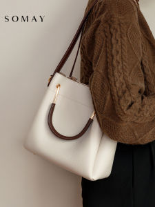 Trendy Bucket Bag Womens Crossbody Shoulder Handbag Commuter Large Capacity Autumn Winter Fashionable Polyester Material