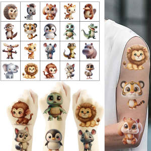 20 ชิ้นการ์ตูนสัตว์ Tattoo สติกเกอร์เด็กน่ารักวันเกิดชั่วคราวกันน้ําตลก Kawaii สติกเกอร์รอยสักเด็กของขวัญของเล่น