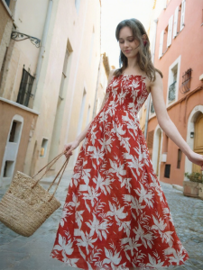 INMAN | Sleeveless Red Coastal Print Dress