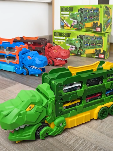 157CM Dinosaur Car Folding Track Car Dinosaur Swallowing Car Long Track Race Car Toys For Kids Boys Gift