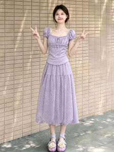NIUVIES | French Style Polka Dot Purple Summer Dress Suit