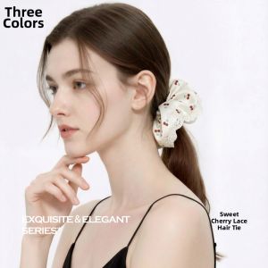 3COLOUR·S | Cherry Print Satin Hair Ring Lace Edging High Elasticity