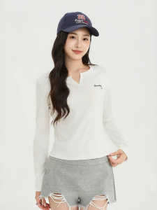 SANFU | Fall New Arrival Embroidery Slim Fit V-Neck Women T-Shirt