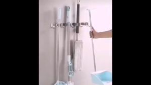 ราวตะขอ ราวแขวน อเนกประสงค์ สแตนเลส 304 แบบ ตะขอพร้อมตัวหนีบ Stainless Steel 304 Storage Organizer Hanger Wall Mounted Mop Broom Holder Hooks and Clip