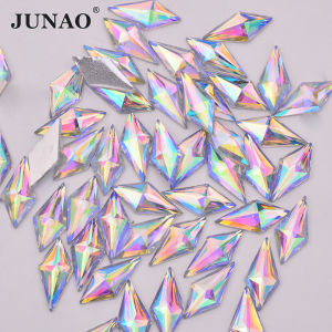 JUNAO 40pcs 10*22mm Crystal AB Rhombus Flatback Rhinestone Resin Crystal Stones Applique Non Hotfix Strass for Needlework Crafts