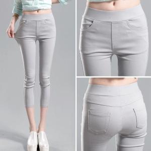 High Waist Elastic Grey Black Eighteen Pants Womens Spring Summer New Thin Pencil Pants Outerwear Base Layer Pants Slim Fit