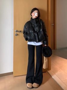 High Waist Flared Sports Pants Womens Autumn Winter Fleece Lined Straight American Casual Sweatpants Slimming Effect