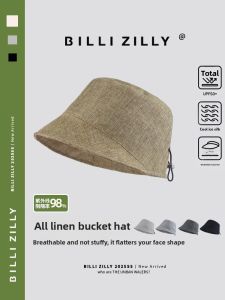 BILLI ZILLY | Japanese Style Linen Fishing Cap Women Summer New Sun Protection Basin Hat Thin Breathable Face Slimming Sunshade Cap Casual