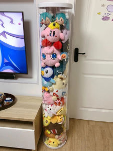 Transparent PVC Doll Storage Box Toy Organizer Cylinder Plushie Storage Basket Home Bedroom Living Room Childrens Room