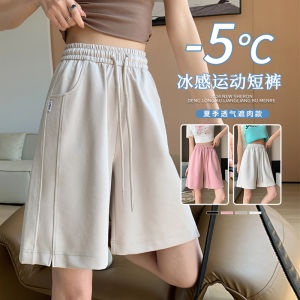 Womens Sporty Summer Thin High Waist Casual American Style Straight Leg Wide Leg Five-Quarter Pants Short Shorts