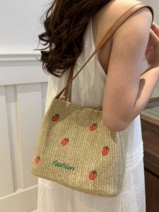 กระเป๋าถือผ้าใบสไตล์เกาหลีสำหรับผู้หญิง ความจุขนาดใหญ่ กระเป๋าสะพายไหล่แบบลำลองสำหรับเดินทางไปทำงาน กระเป๋าถือชายหาด กระเป๋าถือฤดูร้อน กระเป๋าถือขนาดใหญ่