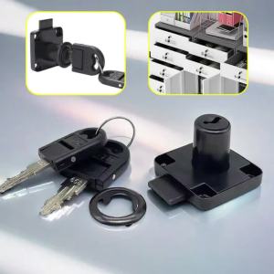 2 Sets of Drawer Locks Furniture Locks Anti-Theft Locks for Office Desks and Filing Cabinets Black Locks with Keys
