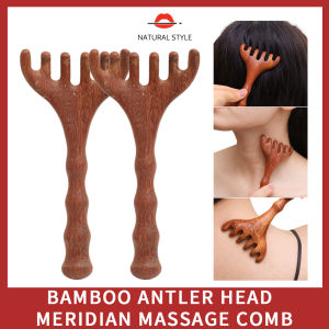 【Natural style】Bamboo Head Massager Deer Antler Six-Claw Head Therapy Comb Massage Claw Meridian Comb Sandalwood