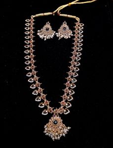 Palaka Mala Green Kerala Haram with matching earrings