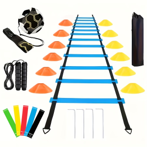 Soccer Basketball Agility Kit Footwork Training Set with Agility Ladder Marker Cones Jump Rope & Storage Bag