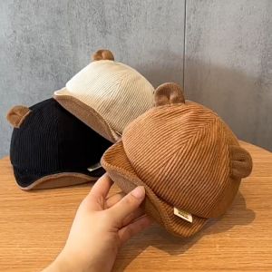 เด็ก หมวก 4เดือน-2ปี, รอบหัว:46-48 ครั้ง หมวก หมวกแก๊ป, ผ้าลูกฟูกสีพื้น, แต่งหูหมี 🐻
