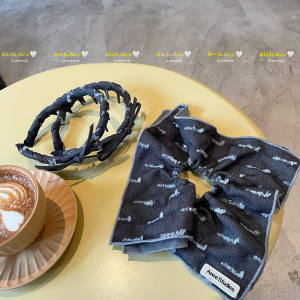 Vintage Denim Square Scarf Hair Tie with Teeth Korean Style High Forehead Hairband Fashionable Hair Accessories