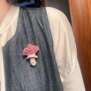 Handmade Mushroom Pin Brooch Sweater Coat Accessory Beaded Forest System Crochet Needlework Yarn Womens Fashion Jewelry