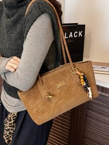 Retro Large Capacity Tote Bag Womens Underarm Handbag Commuter Casual Style Soft Polyester Lining Double Shoulder Strap