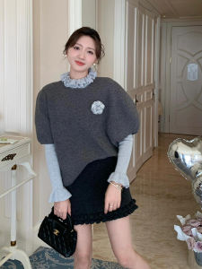 XUECAIQI | Elegant Set Knitted Vest Wooden Ear Sweater Skirt