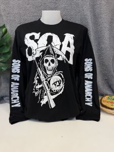 เสื้อวินเทจ ผู้ชายเสื้อยืดคอกลมแขนยาว เสื้อสกรีนลาย