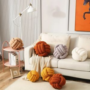 Home decoration Knotted Ball Pillow Indeformable Ecofriendly Knotted Ball Plush Pillow Hand-woven Knotted Ball Back Throw Pillow