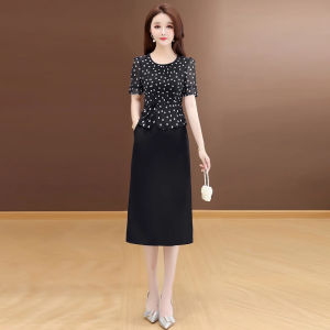 MAIMEI | Maternity Dress Summer New Style Printed High Waist A-Line Skirt Short Sleeve Round Neck Soft Polyester Fiber Wedding Guest Dress