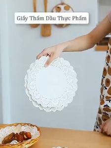 Set 140 tờ giấy thấm dầu họa tiết viền ren hoa 21cm - Giấy lót trang trí decor món ăn