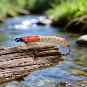 ICERIO 5/10PCS Lifelike Red Head White Worm Fly LuresRealistic Insect Imitation Hooks for Trout Bass Bluegill Fishing Gear