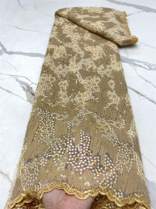 French Mesh Lace Tulle Fabric With Sequins African Net Lace Embroidered Fabric Nigerian Wedding Dress For Women Party Sew