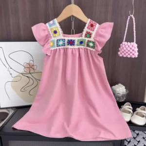 Summer 3-7 Years Girls Sweet Solid Color Sleeveless Ruffled Square Neck Casual Dress 1 Pc Kids Fashion Clothes