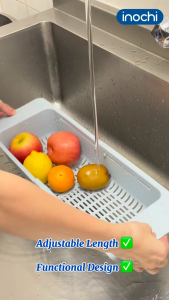 Inochi Yoko Adjustable Sink Tray – Antibacterial Over-Sink Drying Rack with Ag+ Technology – Fits All Sink Sizes