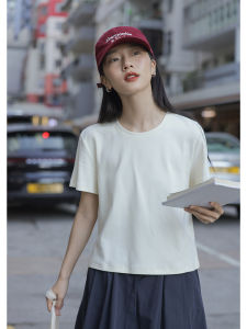 Áo Thun Cotton Tay Ngắn Màu Trắng Dành Cho Nữ Mùa Thu Phong Cách Mới Cổ Tròn Vai Cân Đối Áo Lót Nhỏ