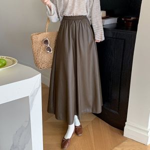 Váy Da PU Nữ Cổ Điển Có Đinh Tán Lưng Thun Dáng Xòe Dài Phong Cách Công Sở Dành Cho Phụ Nữ Trung Niên.