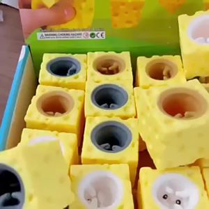 Bandai | Funny Hide and Seek Squeeze Pop Up Mouse Cheese Anti-stress Block Stress Relief Toy Fidget Figures for Kids Adult