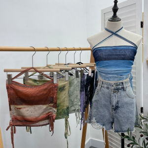 Neck Hanging Strapless Tie Dye Running Sports Bra High Intensity Pilates Training Yoga Clothes Womens Thickened Summer Fashion